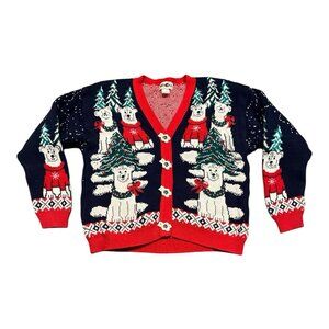 Vintage 80’s Polar‎ Bear All Over Cardigan Cotton Sweater Fit Medium Holiday
